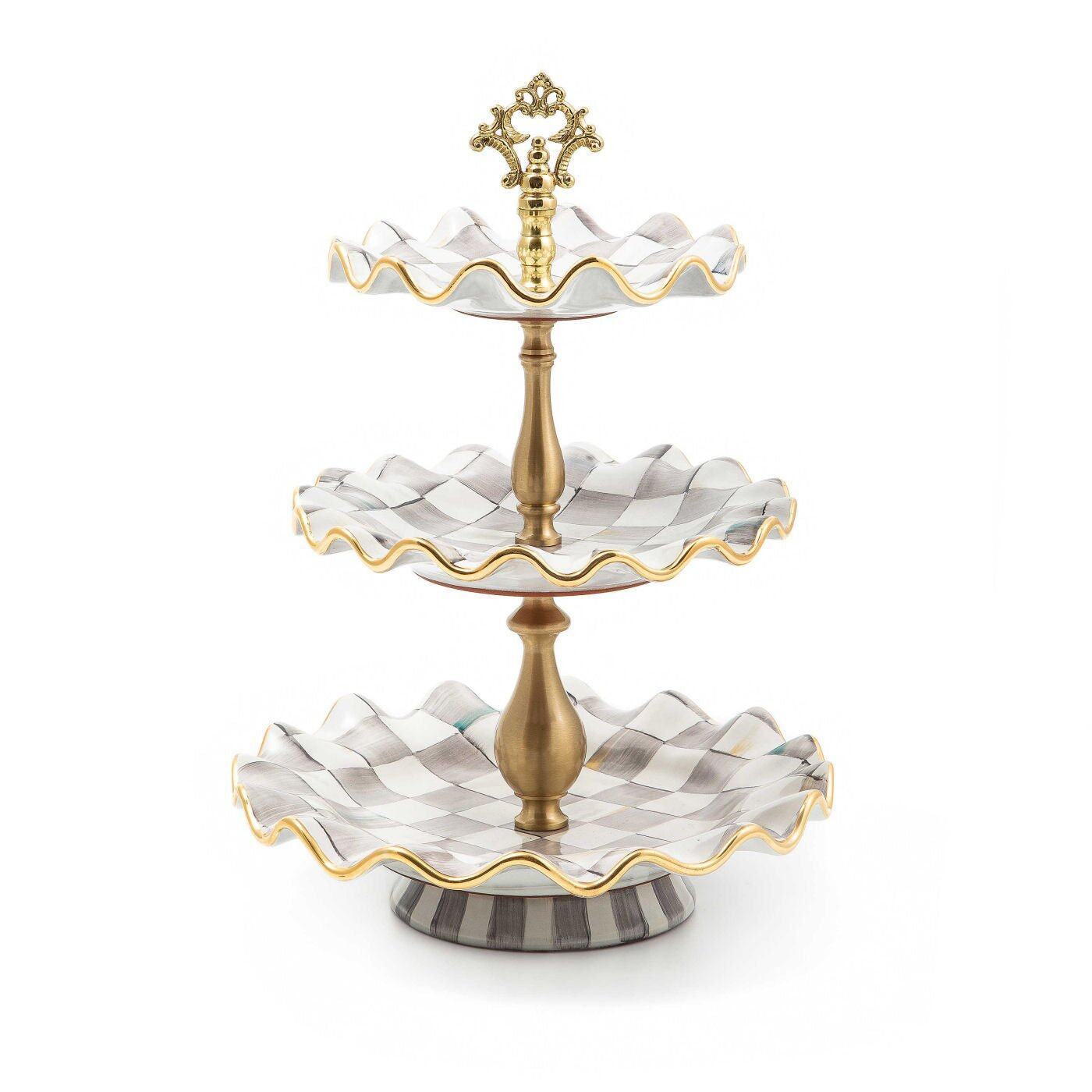 Sterling Check Fluted Ceramic Three Tier Sweet Stand