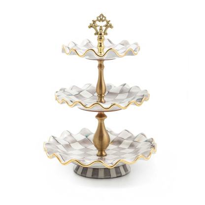 Sterling Check Fluted Ceramic Three Tier Sweet Stand