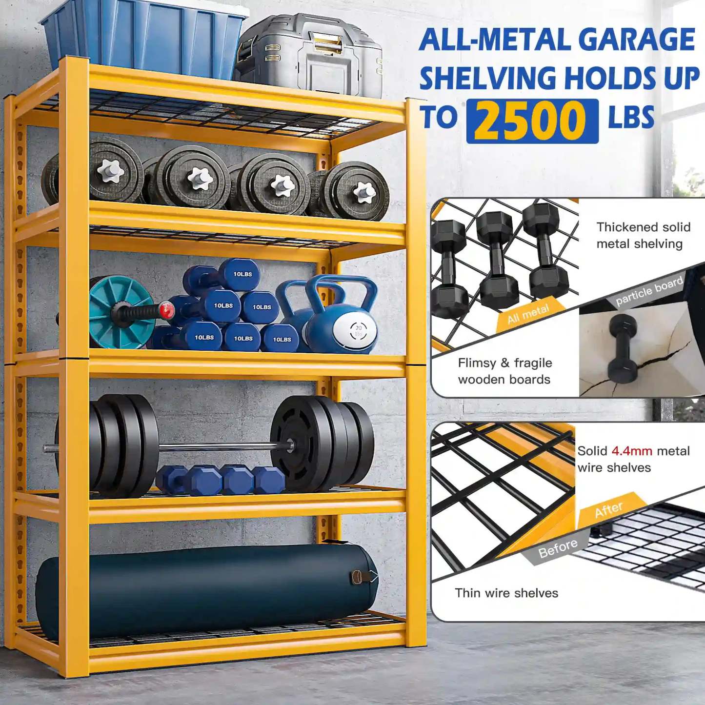 72"H Metal Garage Shelving , 2500 LBS Adjustable Industrial Metal Storage Shelves