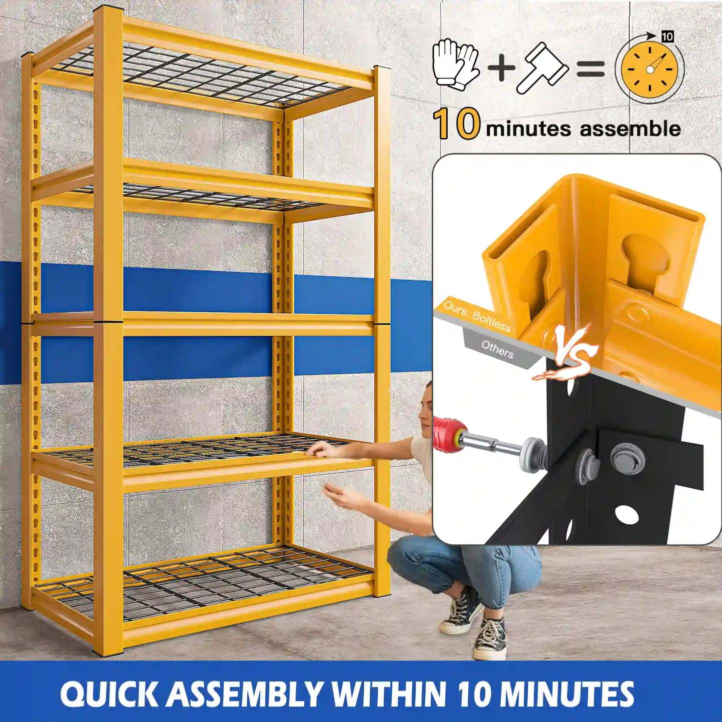 72"H Metal Garage Shelving , 2500 LBS Adjustable Industrial Metal Storage Shelves