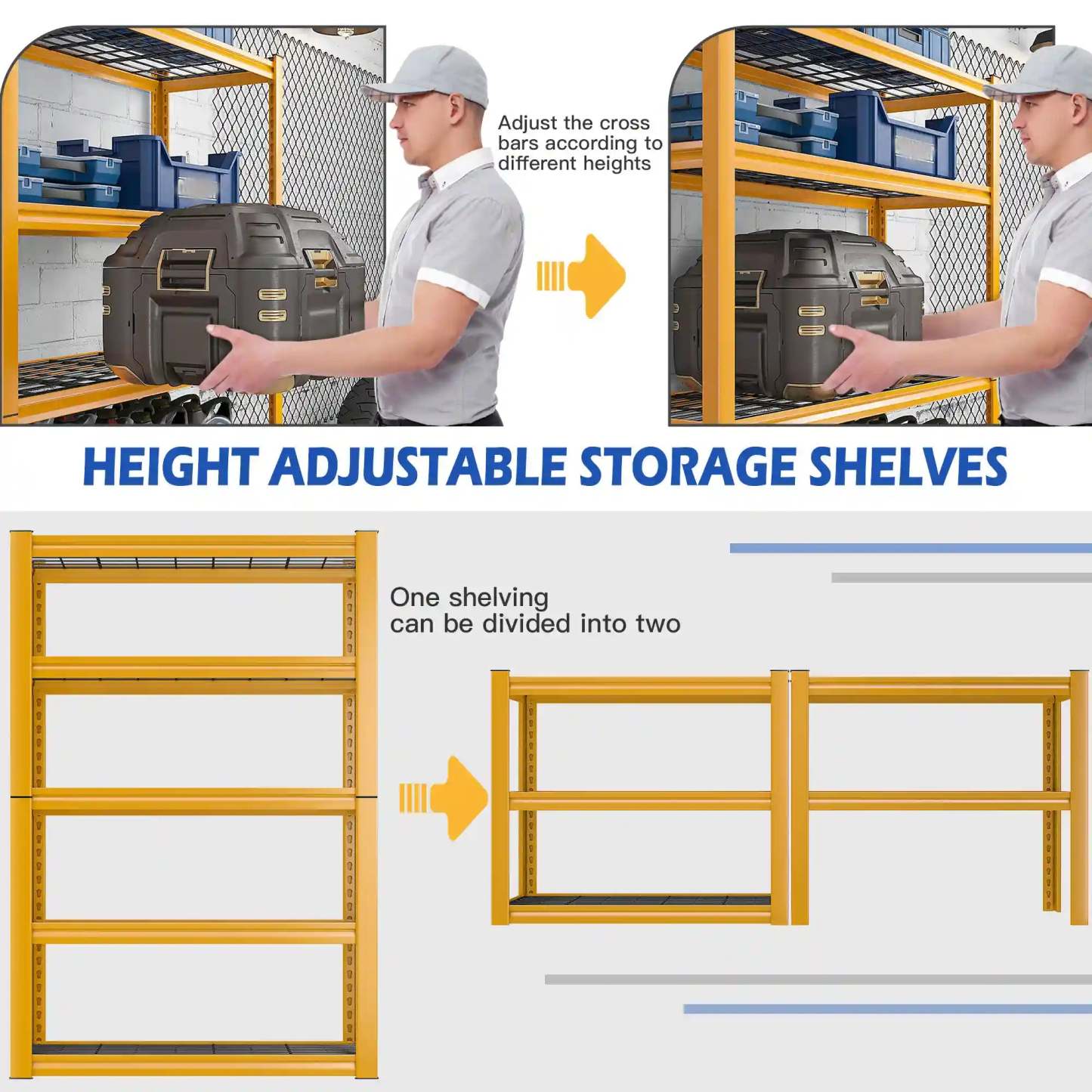 72"H Metal Garage Shelving , 2500 LBS Adjustable Industrial Metal Storage Shelves