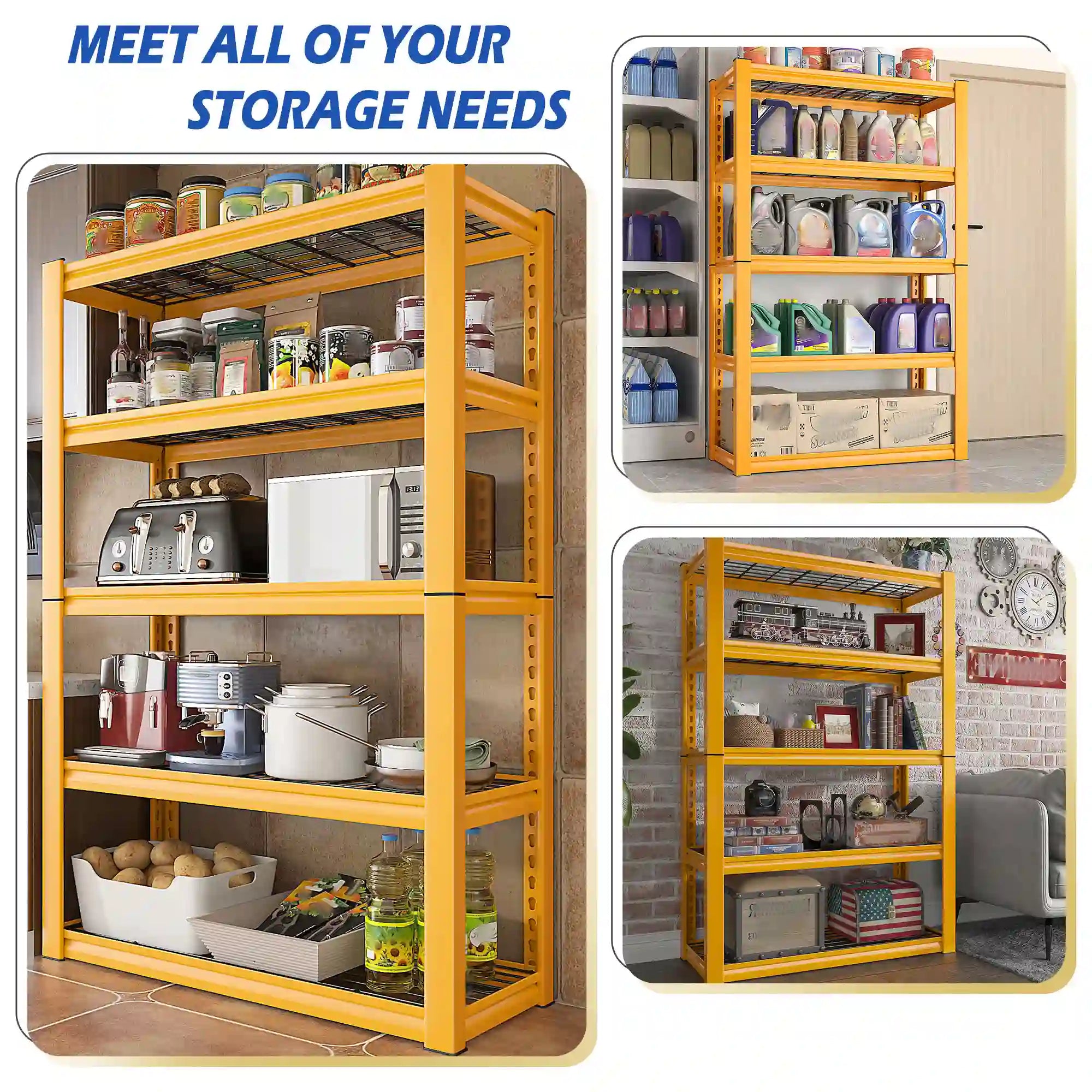 72"H Metal Garage Shelving , 2500 LBS Adjustable Industrial Metal Storage Shelves