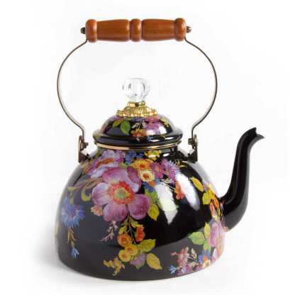 Flower Market Black Enamel Tea Kettle by Mackenzie Childs 2.84L