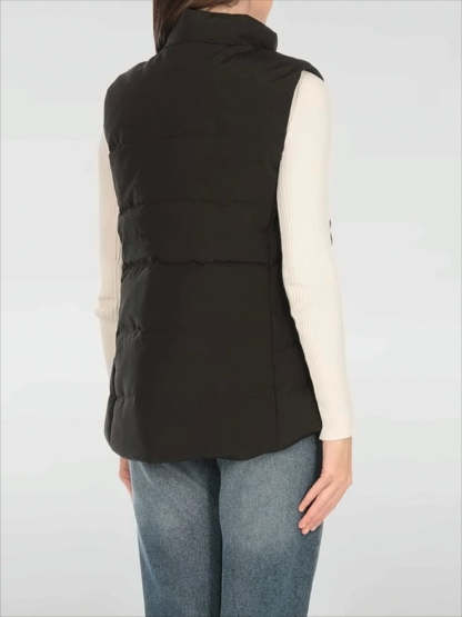 Quilted Black Vest With High Collar And Snap-Button Closure