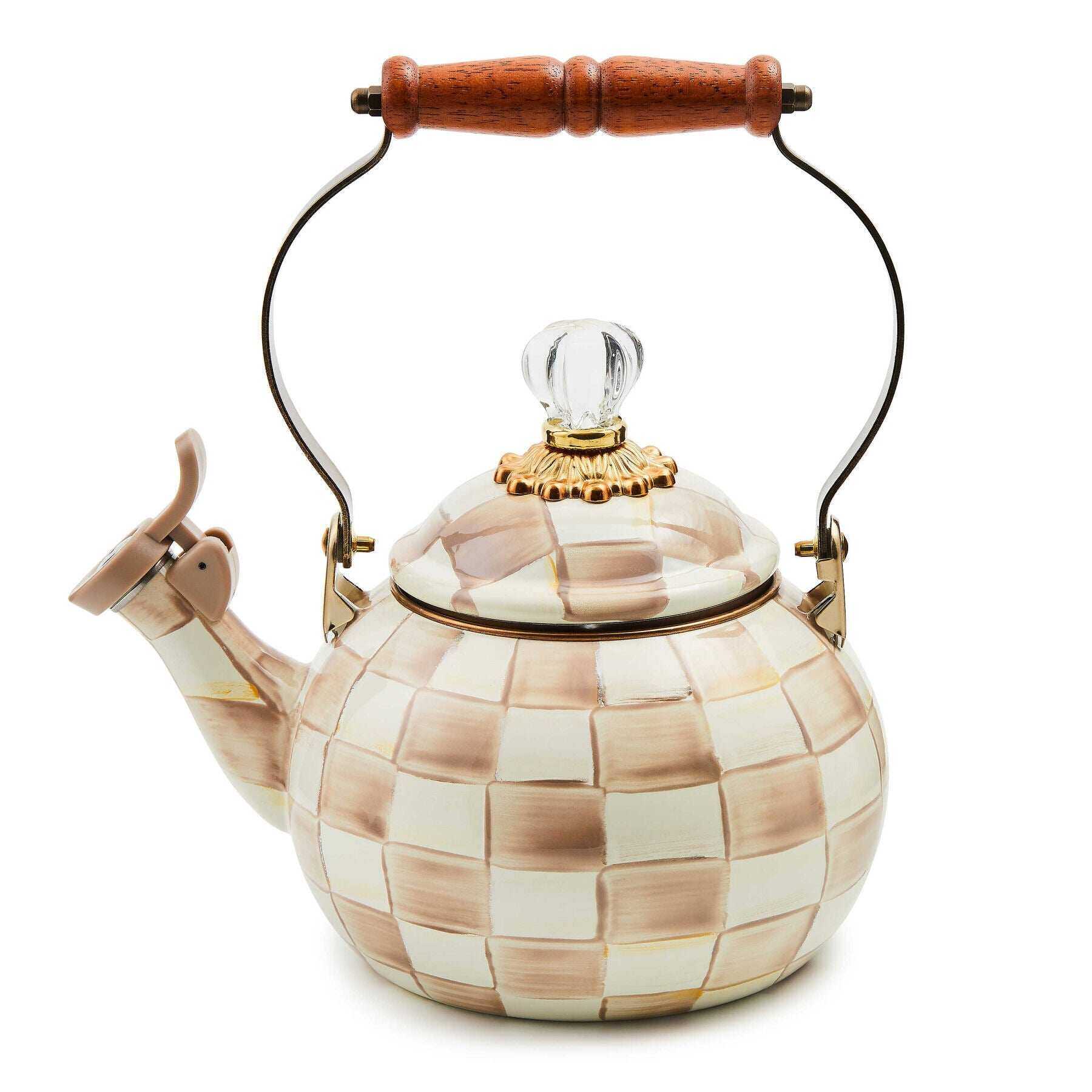 Mocha Check Whistling Tea Kettle by MacKenzie-Childs