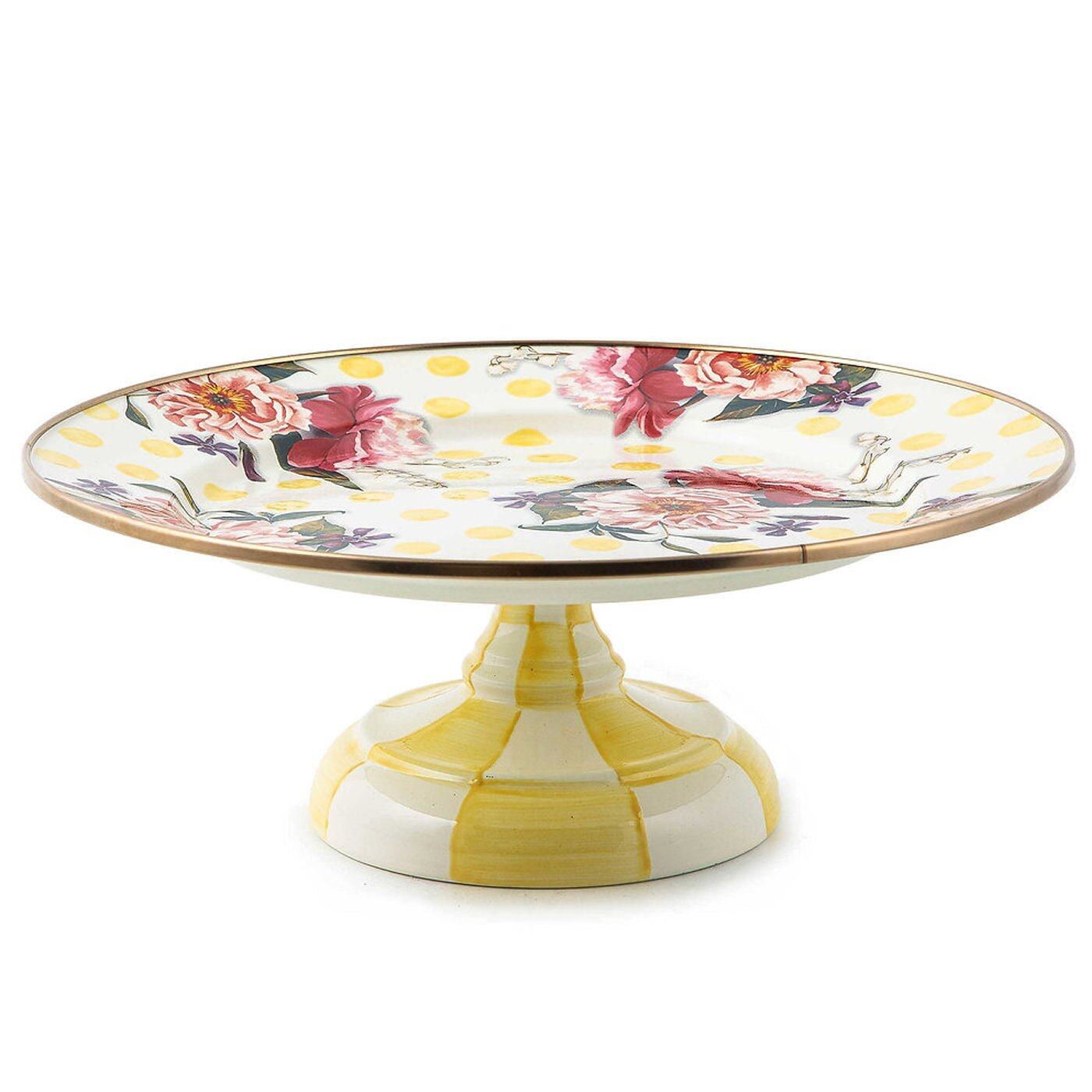 Wildflowers enamel small pedestal platter - yellow