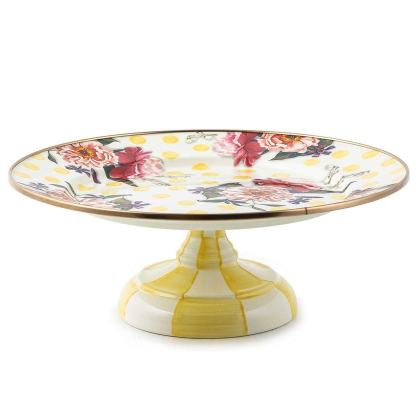 Wildflowers enamel small pedestal platter - yellow