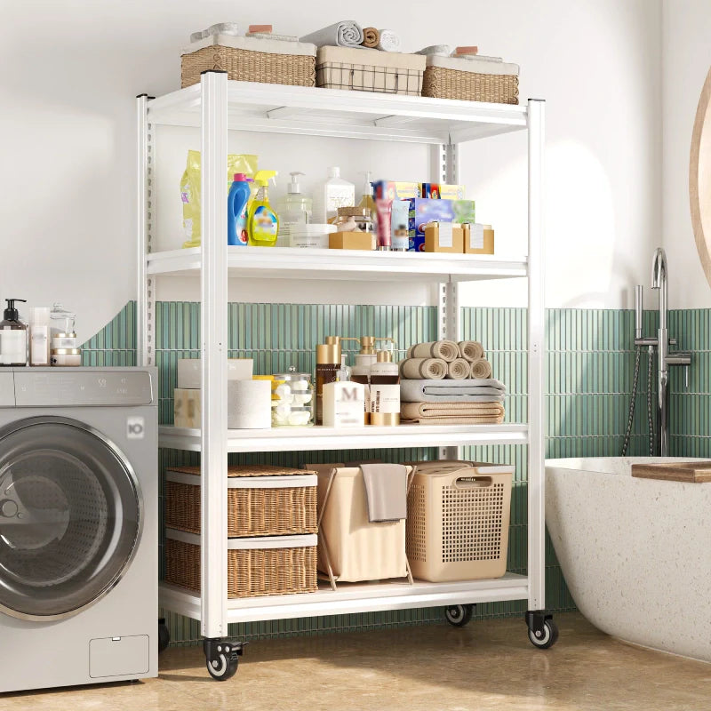 59.8"H 4-Tier Rolling Metal Shelving Rack 530LBS Adjustable Shelving Units