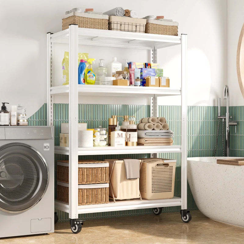 59.8"H 4-Tier Rolling Metal Shelving Rack 530LBS Adjustable Shelving Units