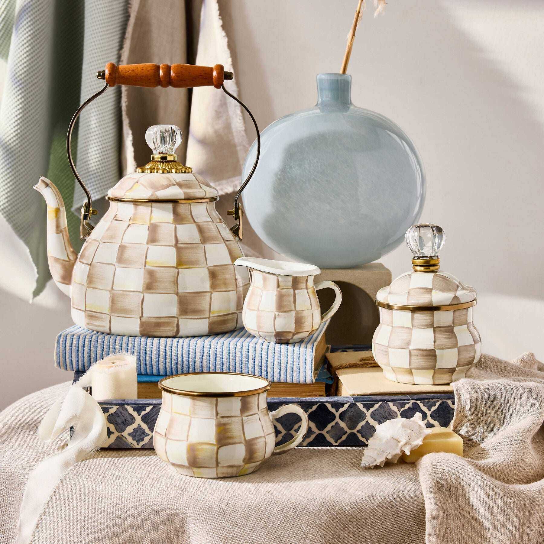Mocha Check 1.89L Tea Kettle by MacKenzie-Childs
