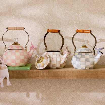 Mocha Check Whistling Tea Kettle by MacKenzie-Childs