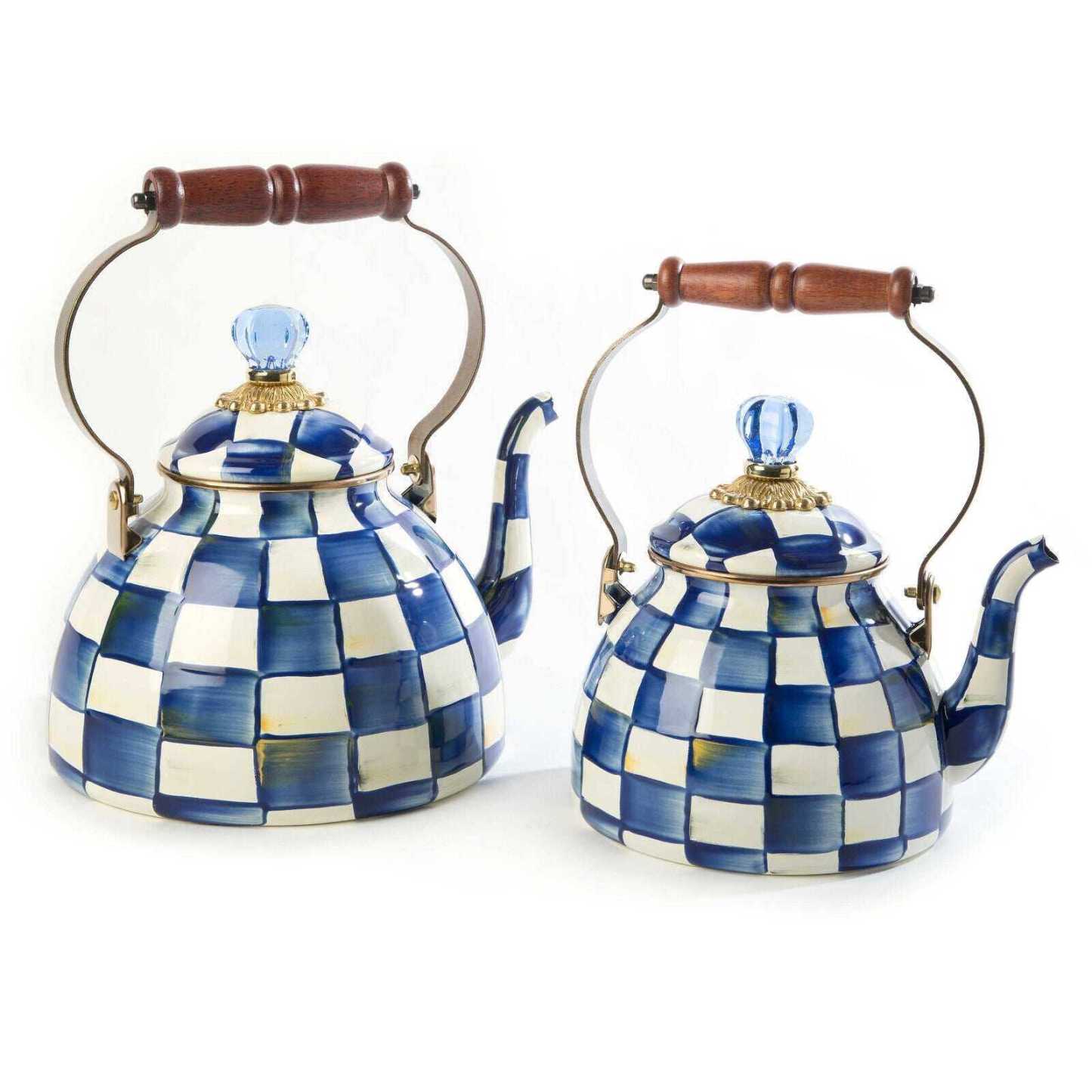 Royal Check Blue Enamel Tea Kettle by Mackenzie-Childs 2.84L