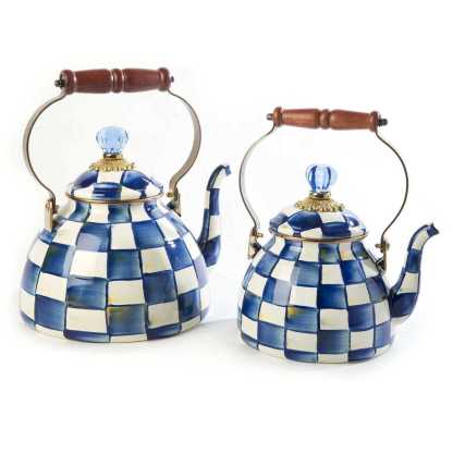 Royal Check Blue Enamel Tea Kettle by Mackenzie-Childs 2.84L