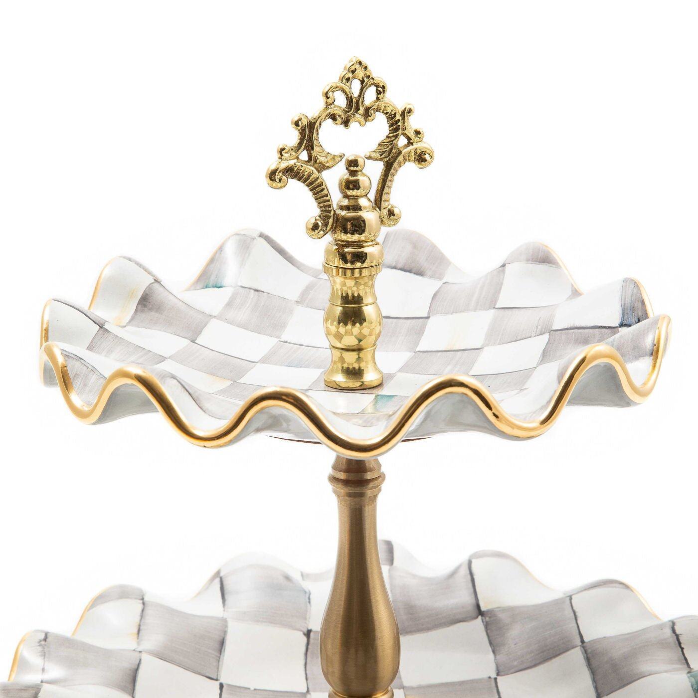 Sterling Check Fluted Ceramic Three Tier Sweet Stand
