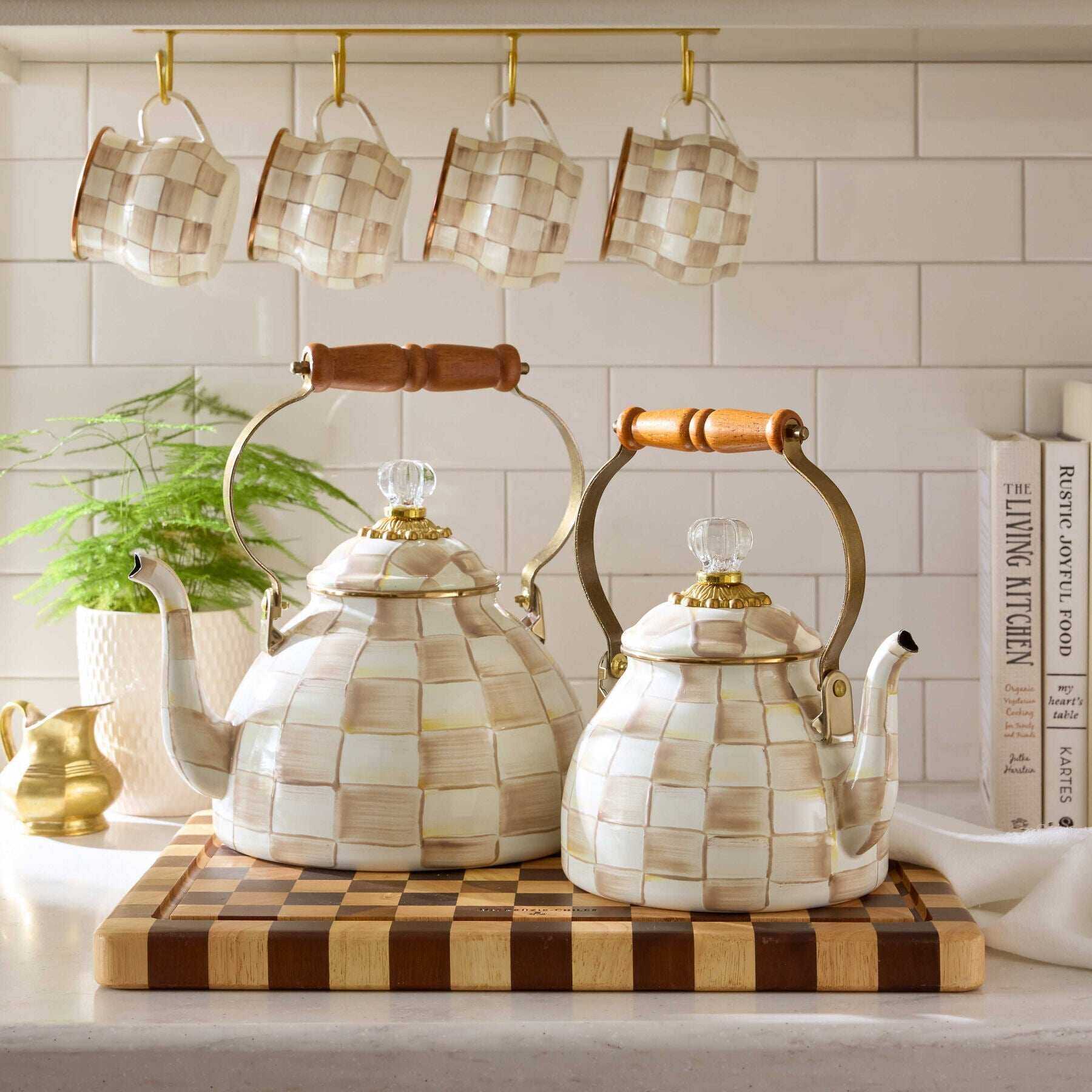 Mocha Check 2.84L Tea Kettle by MacKenzie-Childs