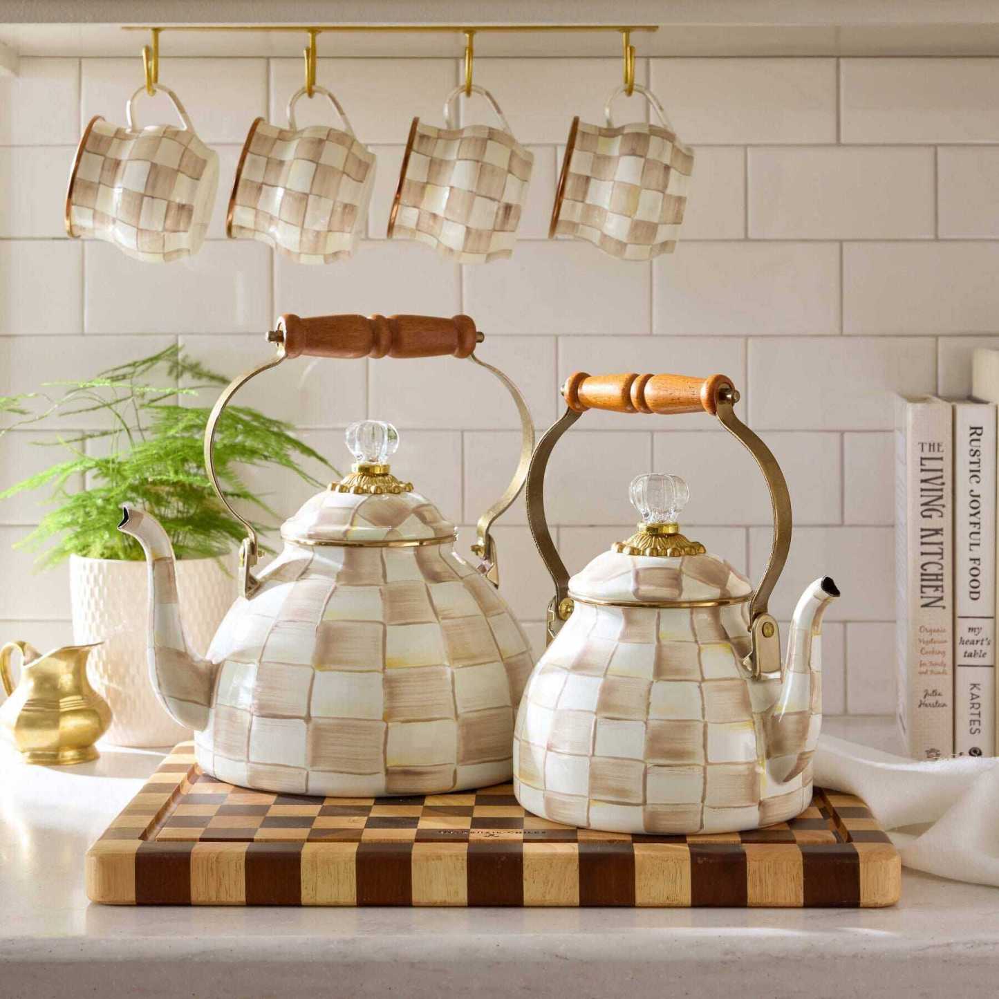 Mocha Check 2.84L Tea Kettle by MacKenzie-Childs