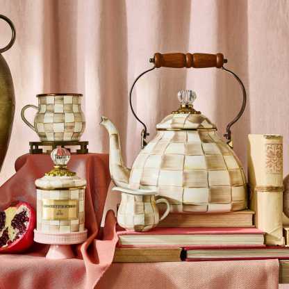 Mocha Check 2.84L Tea Kettle by MacKenzie-Childs