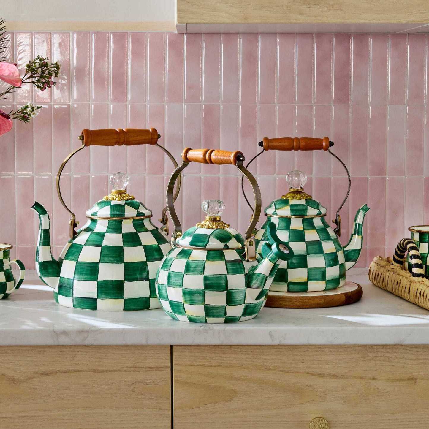 Emerald Check 2.84L Tea Kettle by MacKenzie-Childs