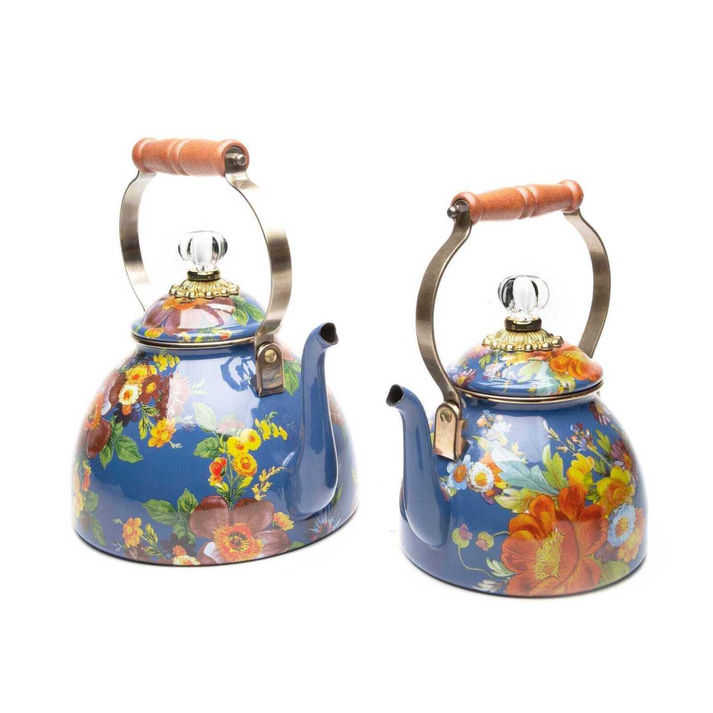 Flower Market Blue Enamel Tea Kettle - Lapis by Mackenzie Childs 2.84L