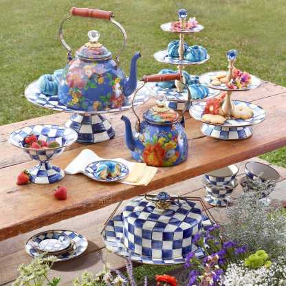 Flower Market Blue Enamel Tea Kettle - Lapis by Mackenzie Childs 2.84L