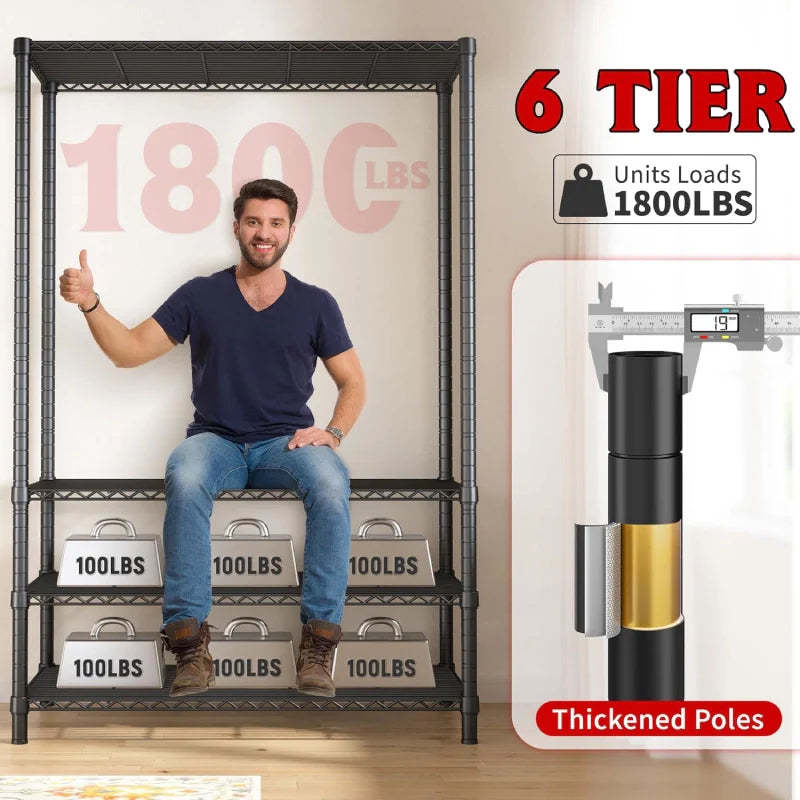 35.5"W Wire Storage Shelves, 6-Tier Adjustable Outdoor Metal Shelves