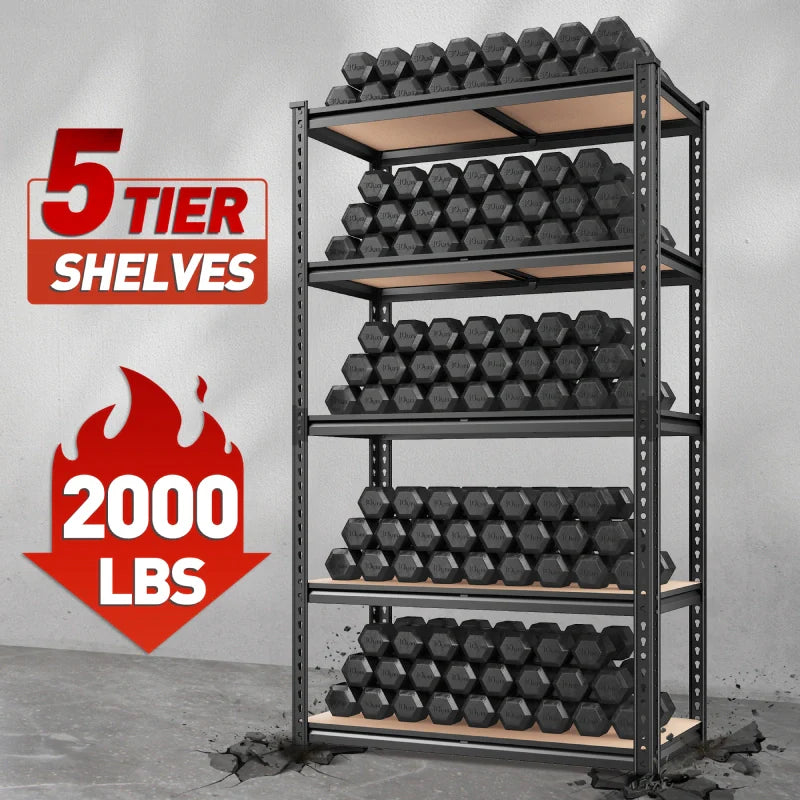 35.5“W Garage Shelf, 5-Tier Adjustable, 2000LBS Steel Shelving Racks