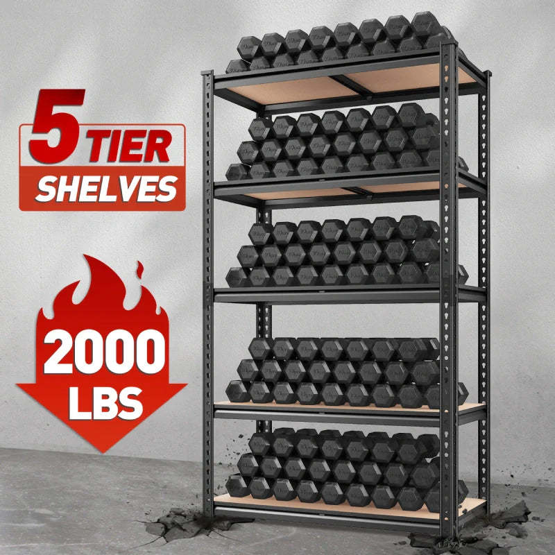 35.5“W Garage Shelf, 5-Tier Adjustable, 2000LBS Steel Shelving Racks