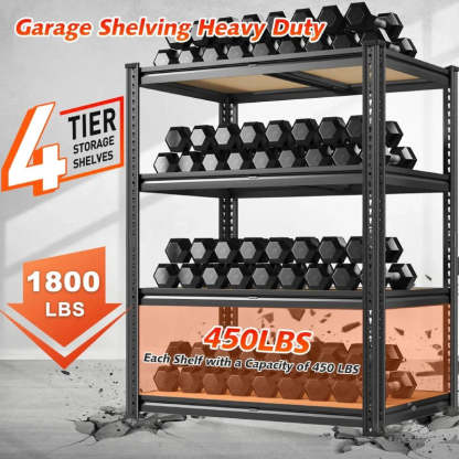 4-Tier Metal Shelving, Storage Shelves Load 1800LBS for Garage