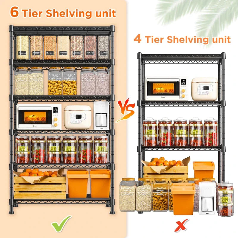 21.5"W Metal Wire Rack, 6-Tier Adjusatble, 1000lbs Wire Shelving Units