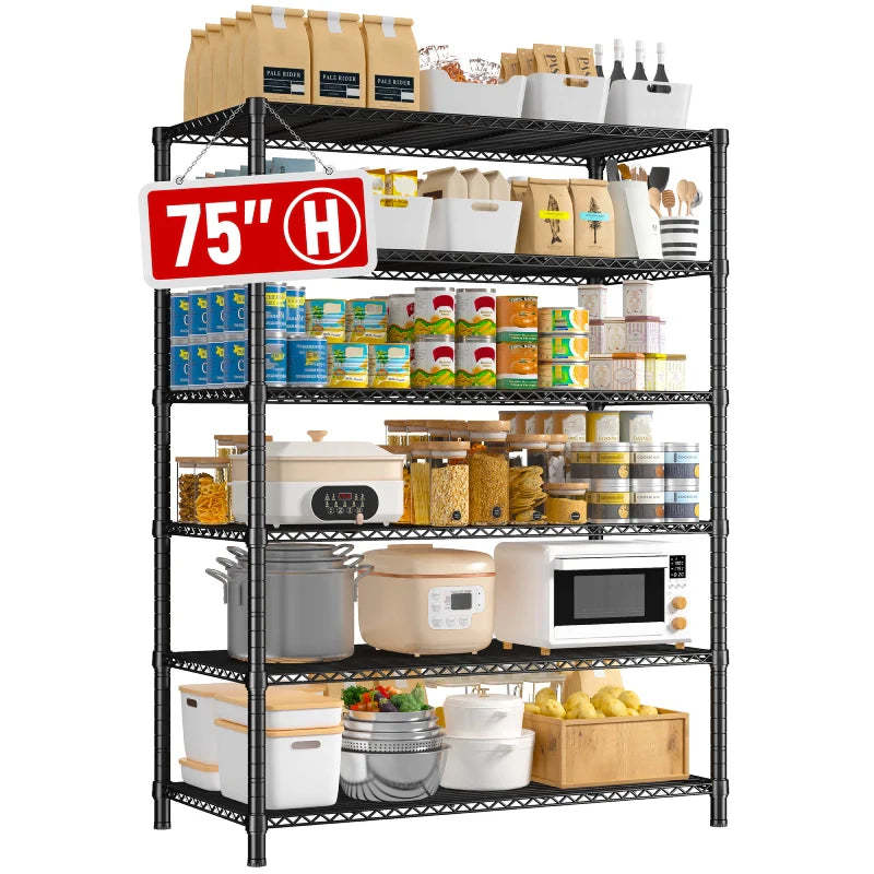 35.5"W Wire Storage Shelves, 6-Tier Adjustable Outdoor Metal Shelves