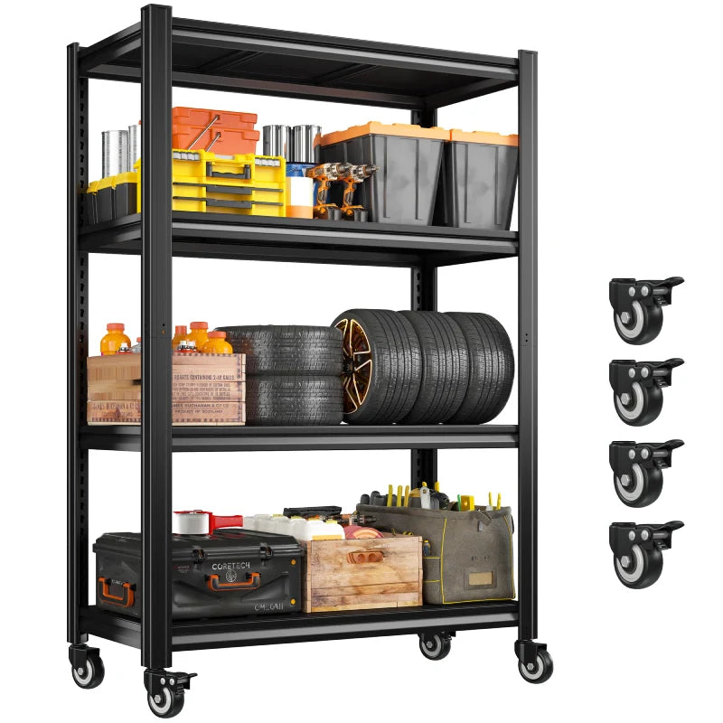 59.8"H 4-Tier Rolling Metal Shelving Rack 530LBS Adjustable Shelving Units