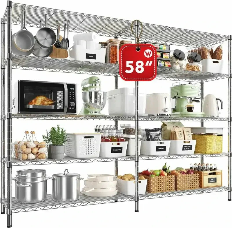 58" W Storage Shelves Wire Shelving Unit 1400LB Metal Shelves