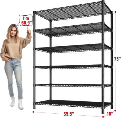 35.5"W Wire Storage Shelves, 6-Tier Adjustable Outdoor Metal Shelves
