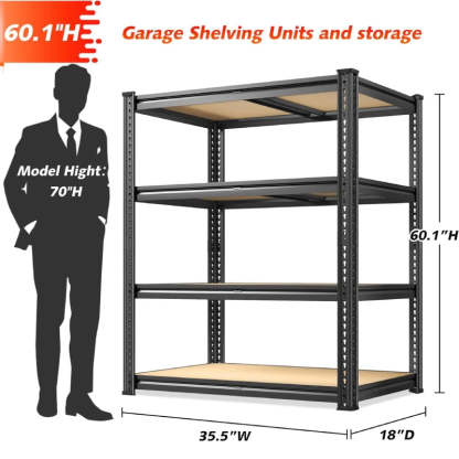 4-Tier Metal Shelving, Storage Shelves Load 1800LBS for Garage