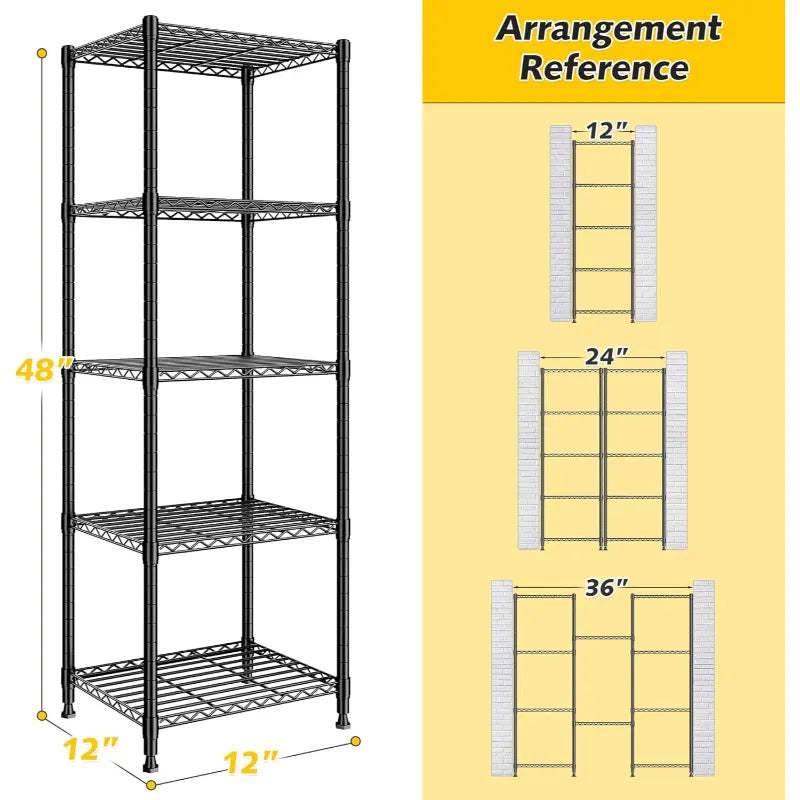 12''W Wire Shelving Units, Set of 2 Metal Shelf, Narrow Metal Shelf