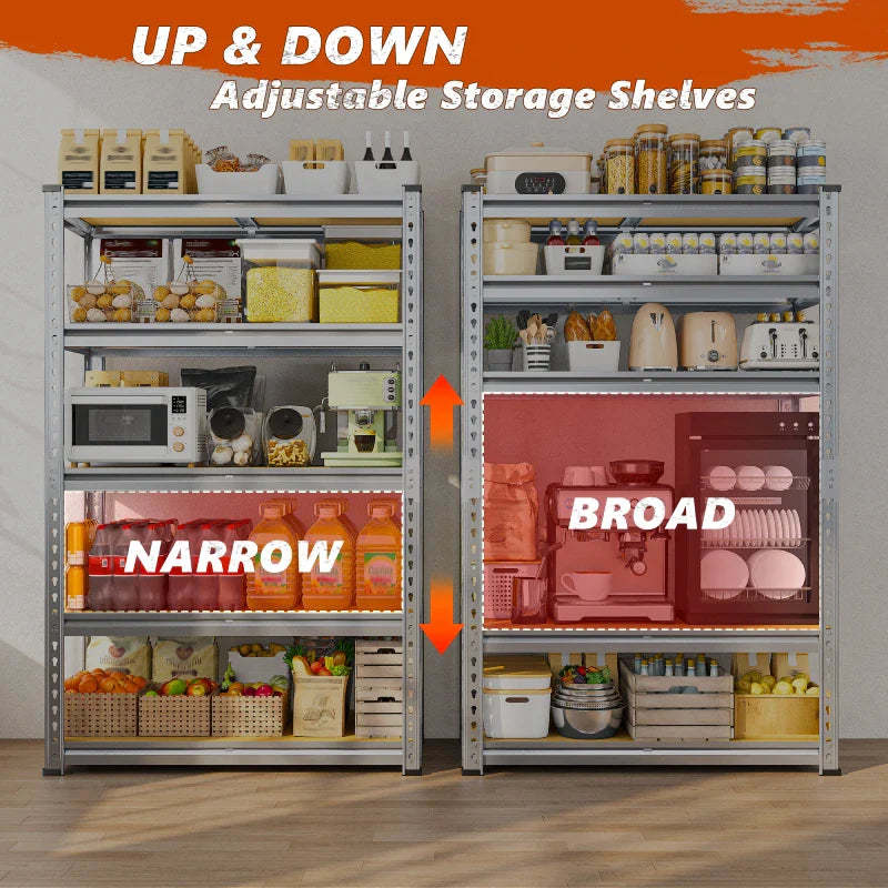 35.5"W Garage Shelving, 5-Tier Adjustable Metal Shelves, Storage Rack