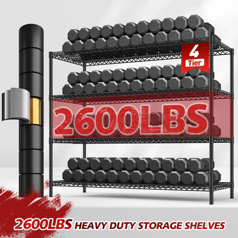 2 Pack 56”W Wire Rack Shelving with Wheels, 2600lbs Heavy Duty Metal Shelves