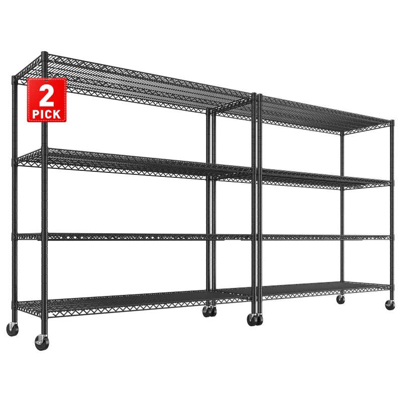 2 Pack 56”W Wire Rack Shelving with Wheels, 2600lbs Heavy Duty Metal Shelves