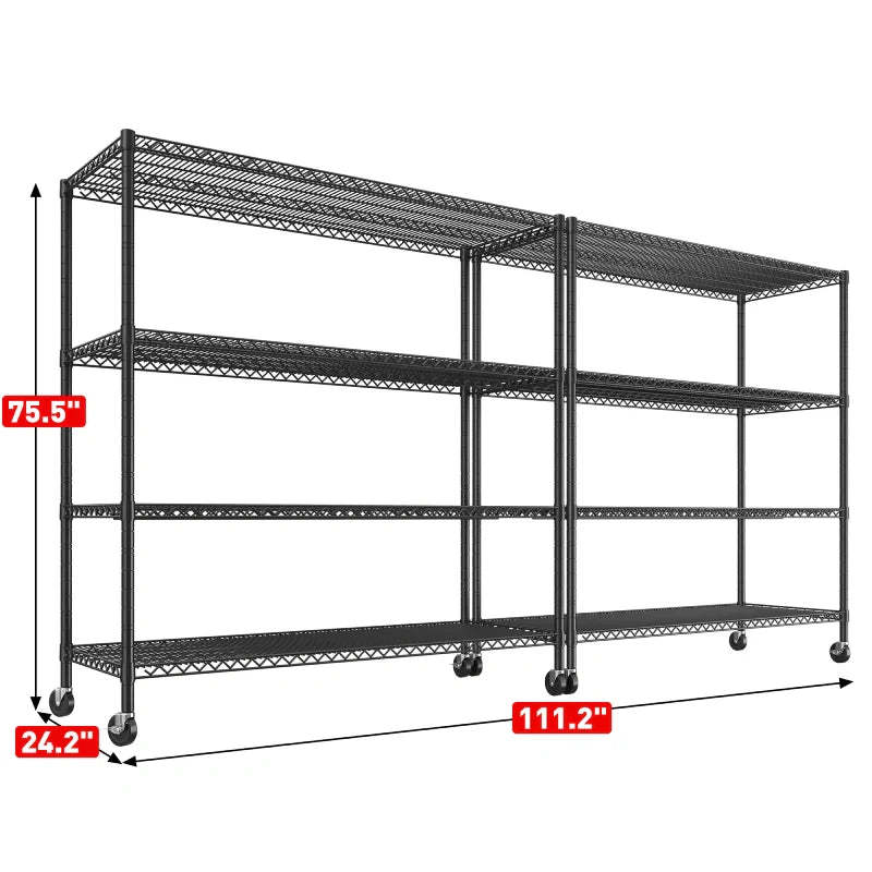 2 Pack 56”W Wire Rack Shelving with Wheels, 2600lbs Heavy Duty Metal Shelves