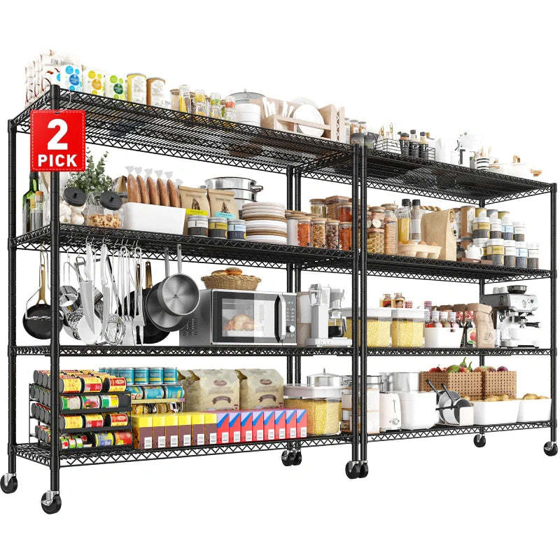 Reibii 2 Pack 56”W Wire Rack Shelving with Wheels, 2600lbs Heavy Duty Metal Shelves for Commercial, Garage, Kitchen