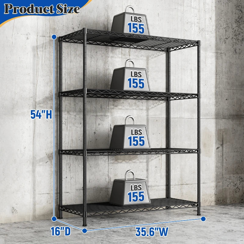 3-Shlef Metal Shelves, Adjustable Steel Wire Shelving Units, Storage Rack