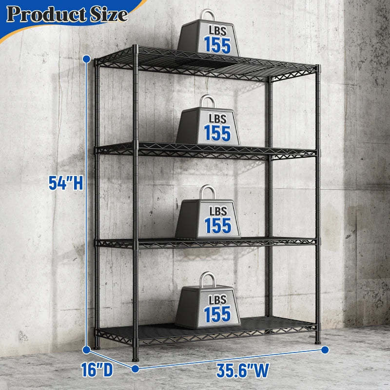 3-Shlef Metal Shelves, Adjustable Steel Wire Shelving Units, Storage Rack