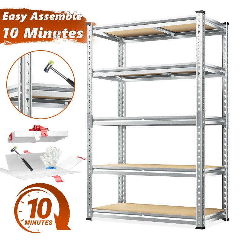 35.5"W Garage Shelving, 5-Tier Adjustable Metal Shelves, Storage Rack