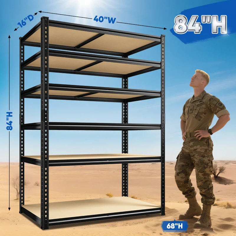 40”W Storage Shelves, Heavy Duty Garage Shelving Load 2,500lbs