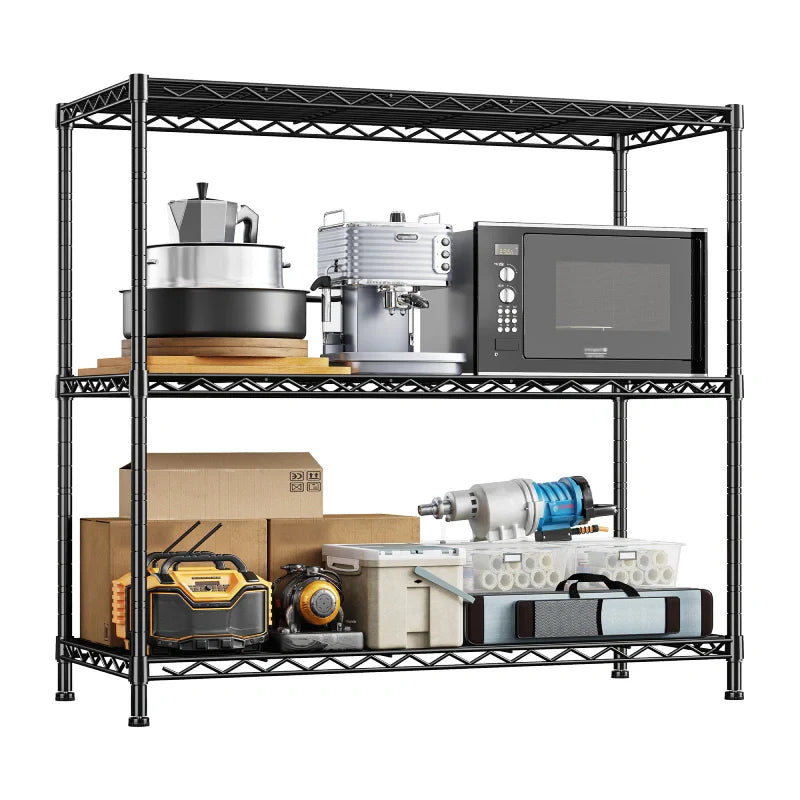 3-Shlef Metal Shelves, Adjustable Steel Wire Shelving Units, Storage Rack