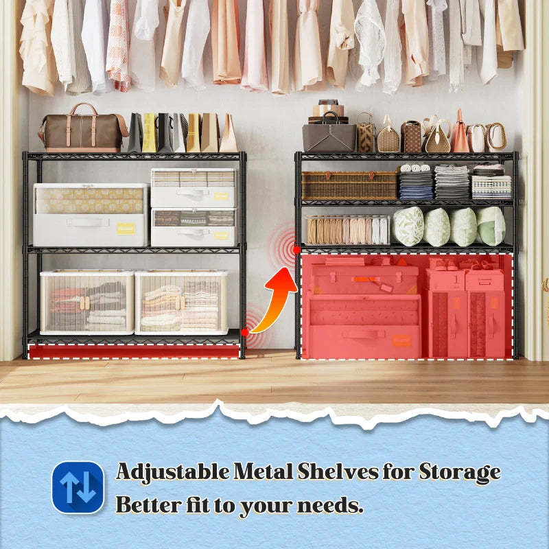 3-Shlef Metal Shelves, Adjustable Steel Wire Shelving Units, Storage Rack