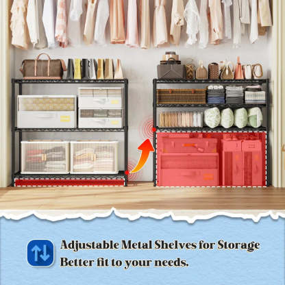 3-Shlef Metal Shelves, Adjustable Steel Wire Shelving Units, Storage Rack