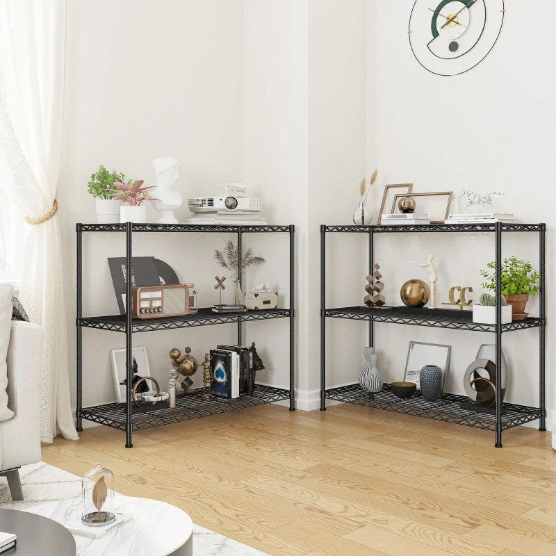 3-Shlef Metal Shelves, Adjustable Steel Wire Shelving Units, Storage Rack