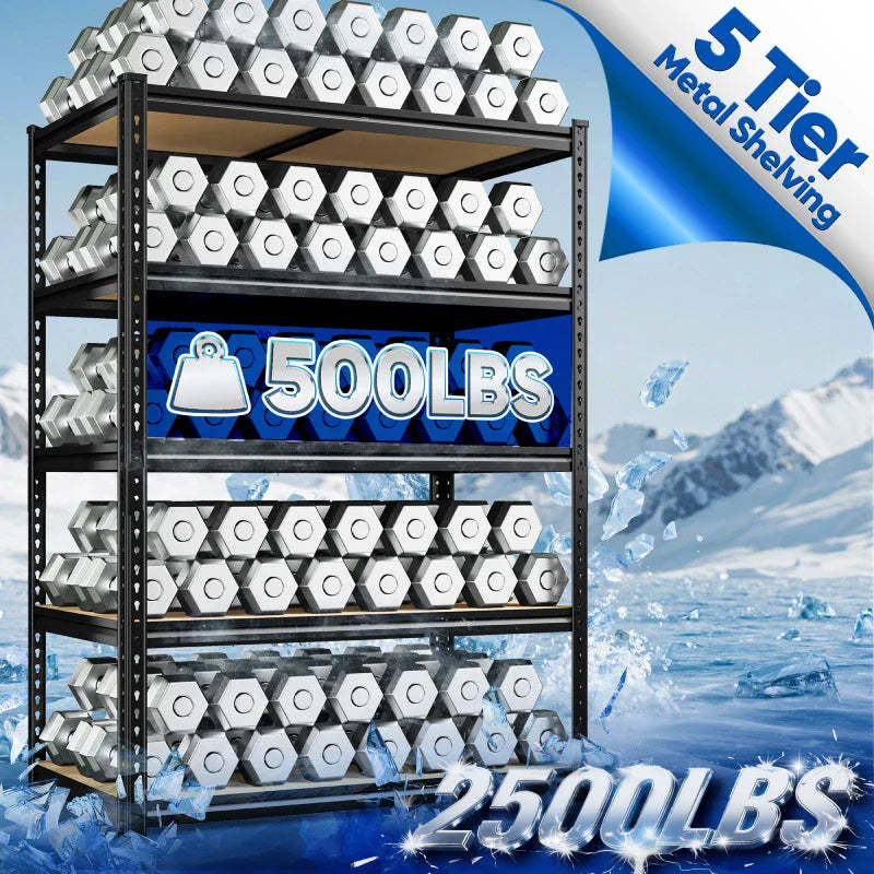 40”W Storage Shelves, Heavy Duty Garage Shelving Load 2,500lbs