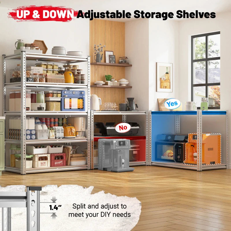 35.5"W Garage Shelving, 5-Tier Adjustable Metal Shelves, Storage Rack
